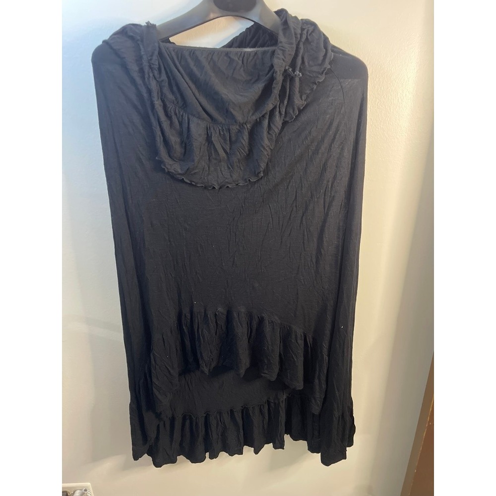 Lani‎ California Black Ruffle High Low Maxi Dress Off Shoulder Rayon Slub Large